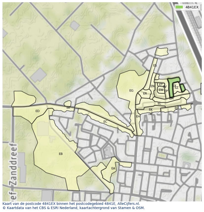 Afbeelding van het postcodegebied 4841 EX op de kaart.