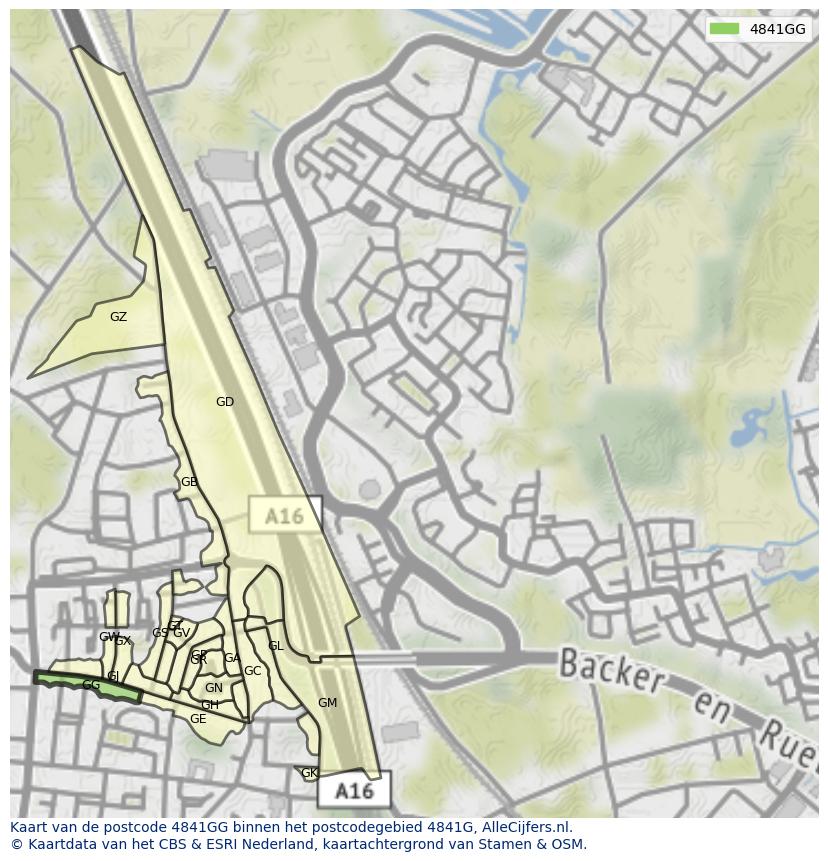 Afbeelding van het postcodegebied 4841 GG op de kaart.