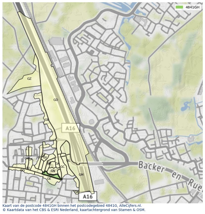 Afbeelding van het postcodegebied 4841 GH op de kaart.