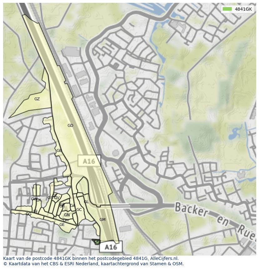 Afbeelding van het postcodegebied 4841 GK op de kaart.