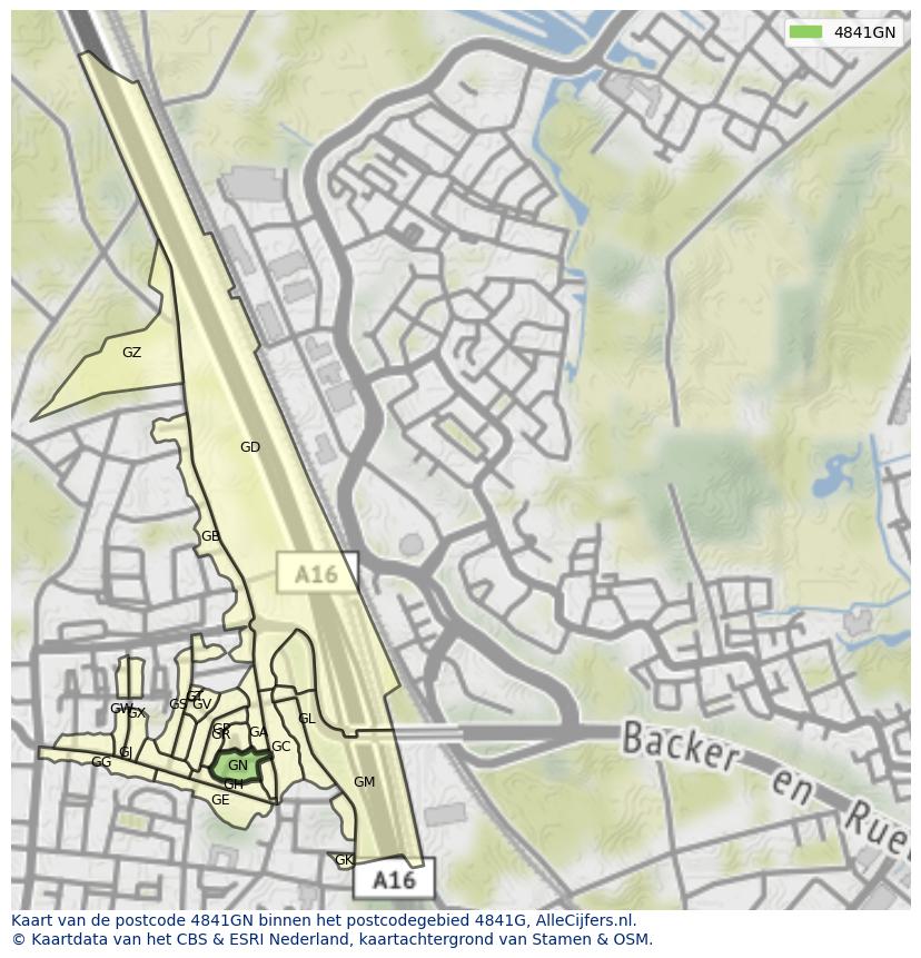 Afbeelding van het postcodegebied 4841 GN op de kaart.