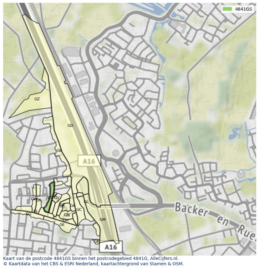 Afbeelding van het postcodegebied 4841 GS op de kaart.