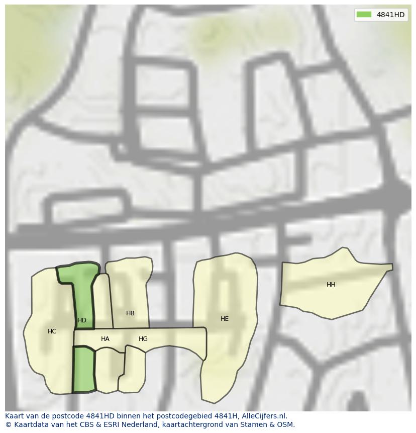 Afbeelding van het postcodegebied 4841 HD op de kaart.
