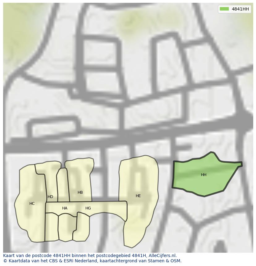 Afbeelding van het postcodegebied 4841 HH op de kaart.