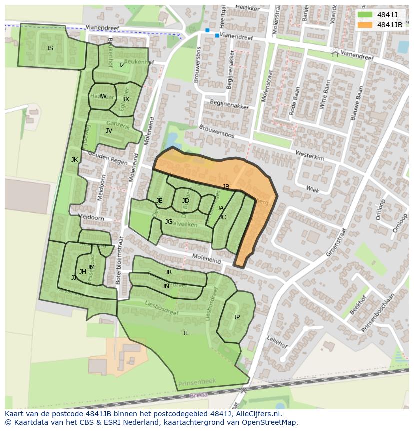 Afbeelding van het postcodegebied 4841 JB op de kaart.