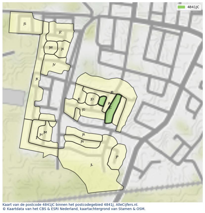 Afbeelding van het postcodegebied 4841 JC op de kaart.