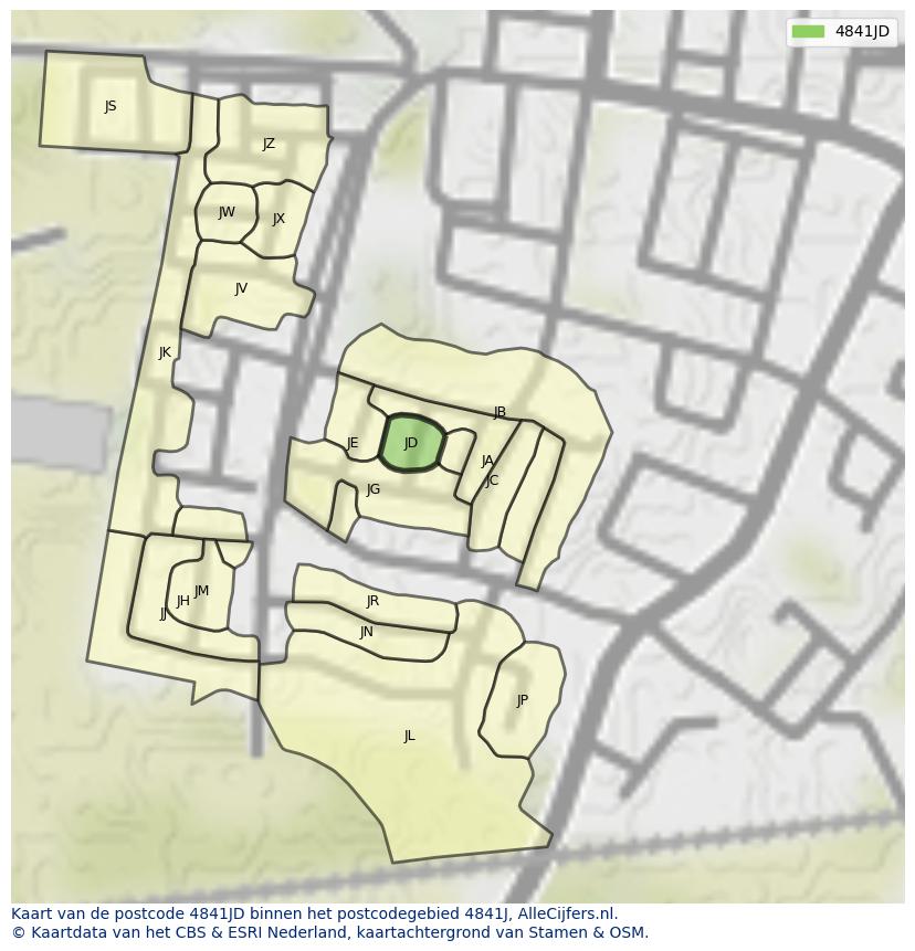 Afbeelding van het postcodegebied 4841 JD op de kaart.