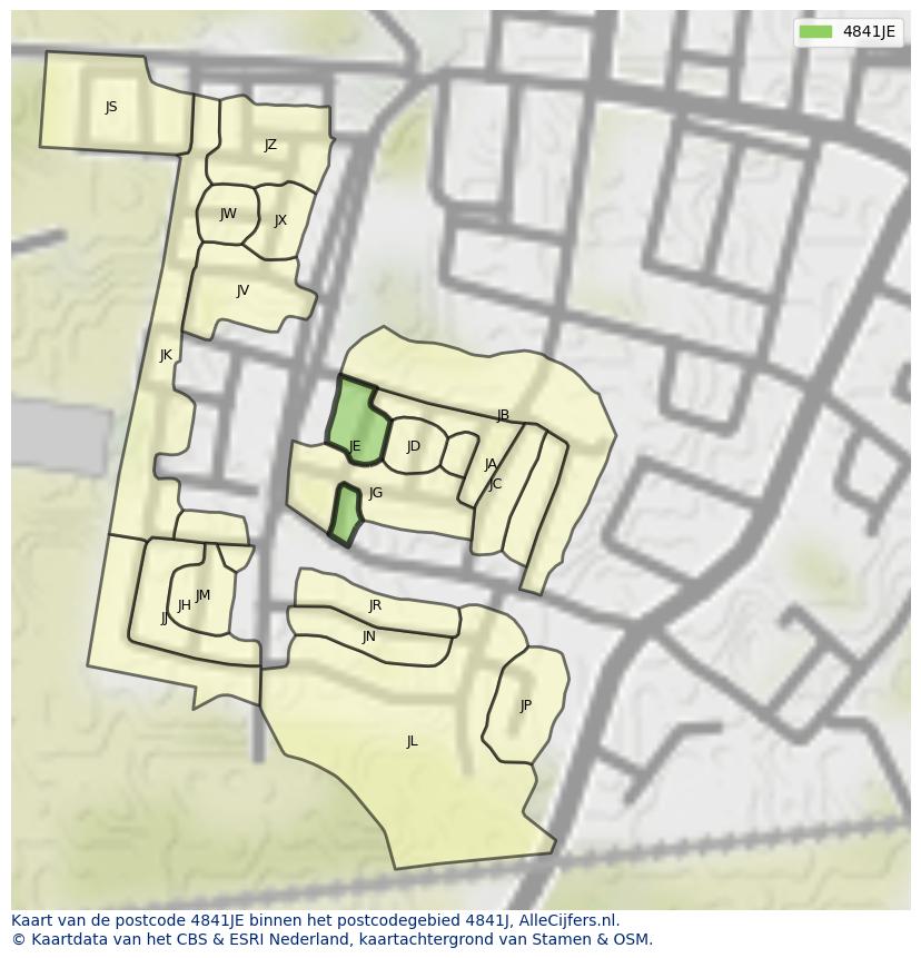 Afbeelding van het postcodegebied 4841 JE op de kaart.