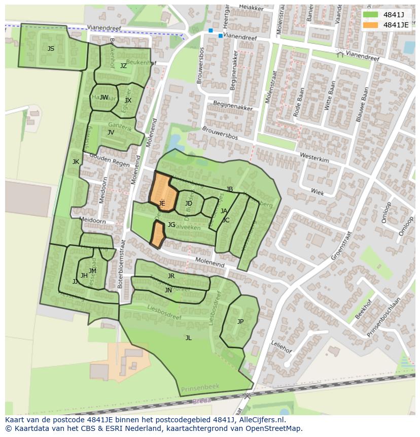 Afbeelding van het postcodegebied 4841 JE op de kaart.