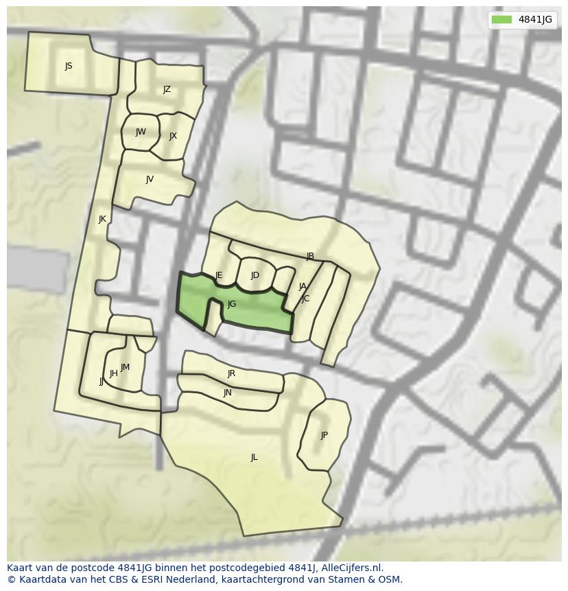 Afbeelding van het postcodegebied 4841 JG op de kaart.