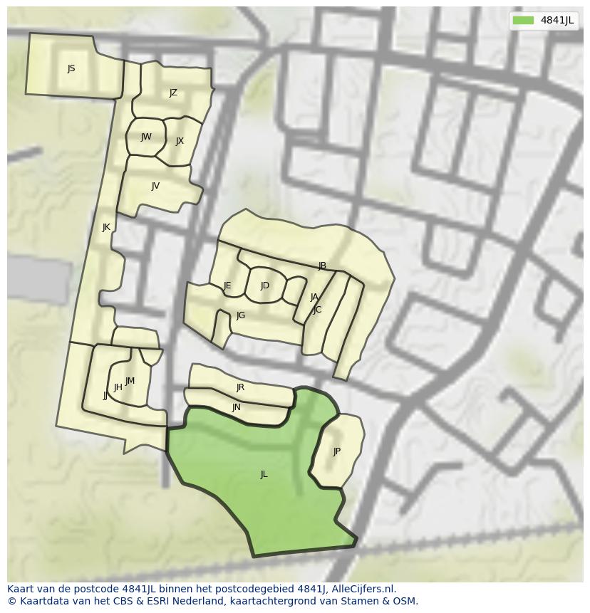 Afbeelding van het postcodegebied 4841 JL op de kaart.