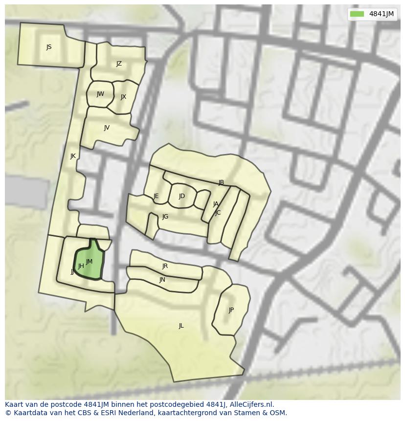 Afbeelding van het postcodegebied 4841 JM op de kaart.