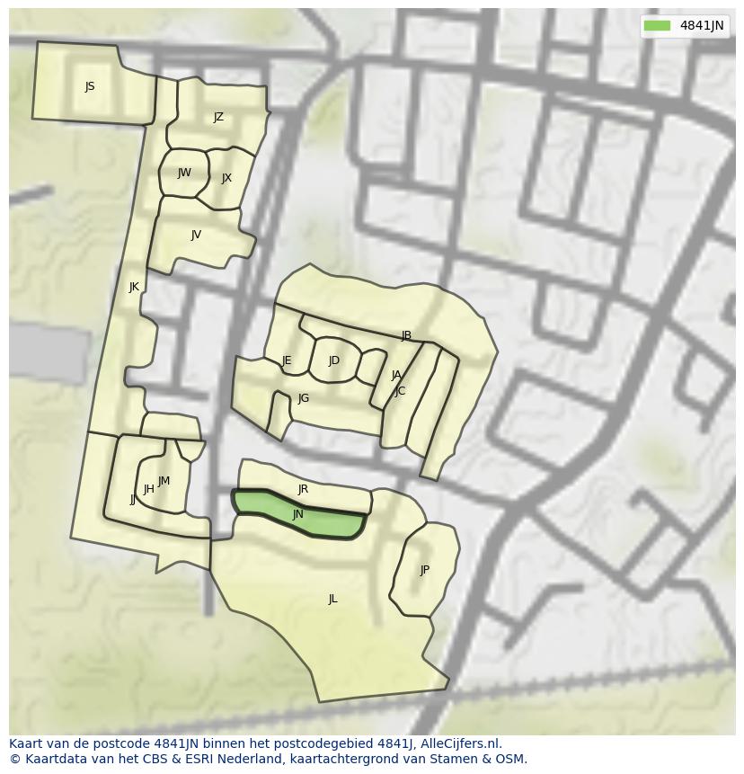 Afbeelding van het postcodegebied 4841 JN op de kaart.