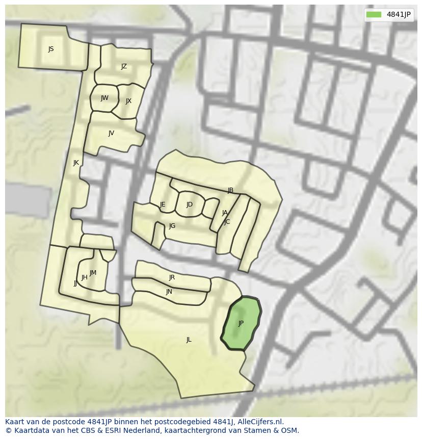 Afbeelding van het postcodegebied 4841 JP op de kaart.