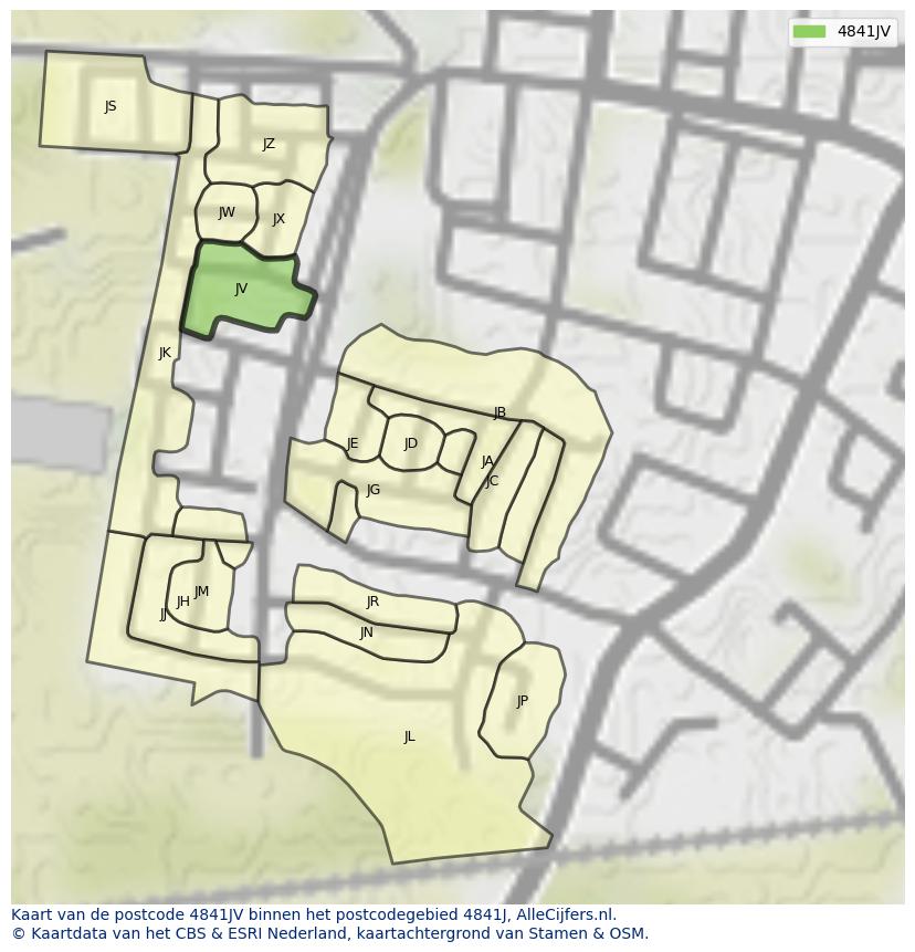 Afbeelding van het postcodegebied 4841 JV op de kaart.