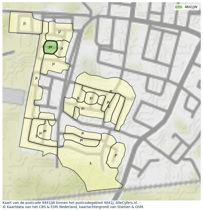Afbeelding van het postcodegebied 4841 JW op de kaart.