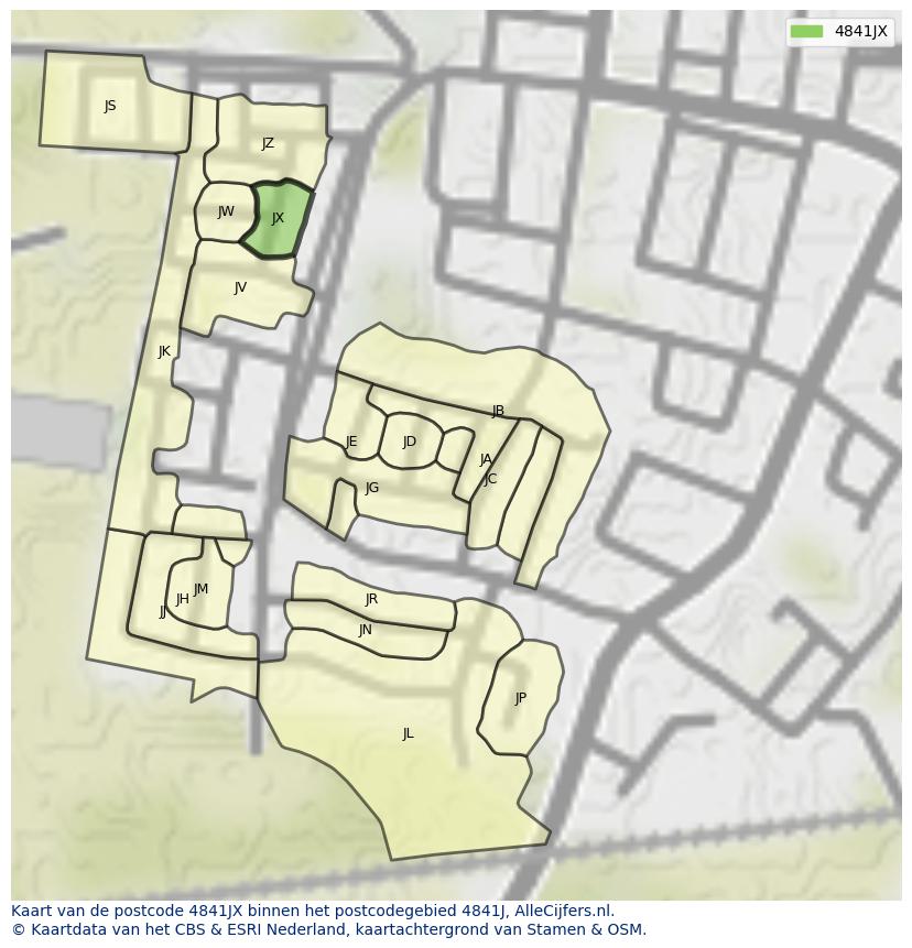 Afbeelding van het postcodegebied 4841 JX op de kaart.