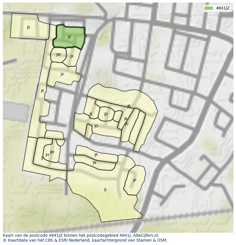 Afbeelding van het postcodegebied 4841 JZ op de kaart.