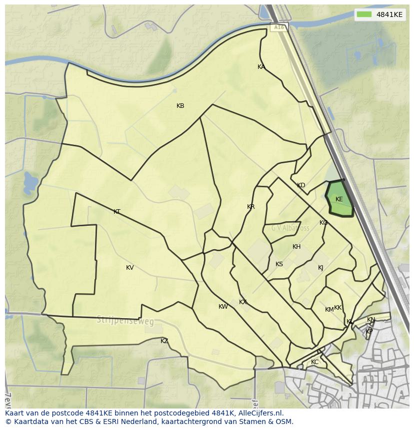 Afbeelding van het postcodegebied 4841 KE op de kaart.