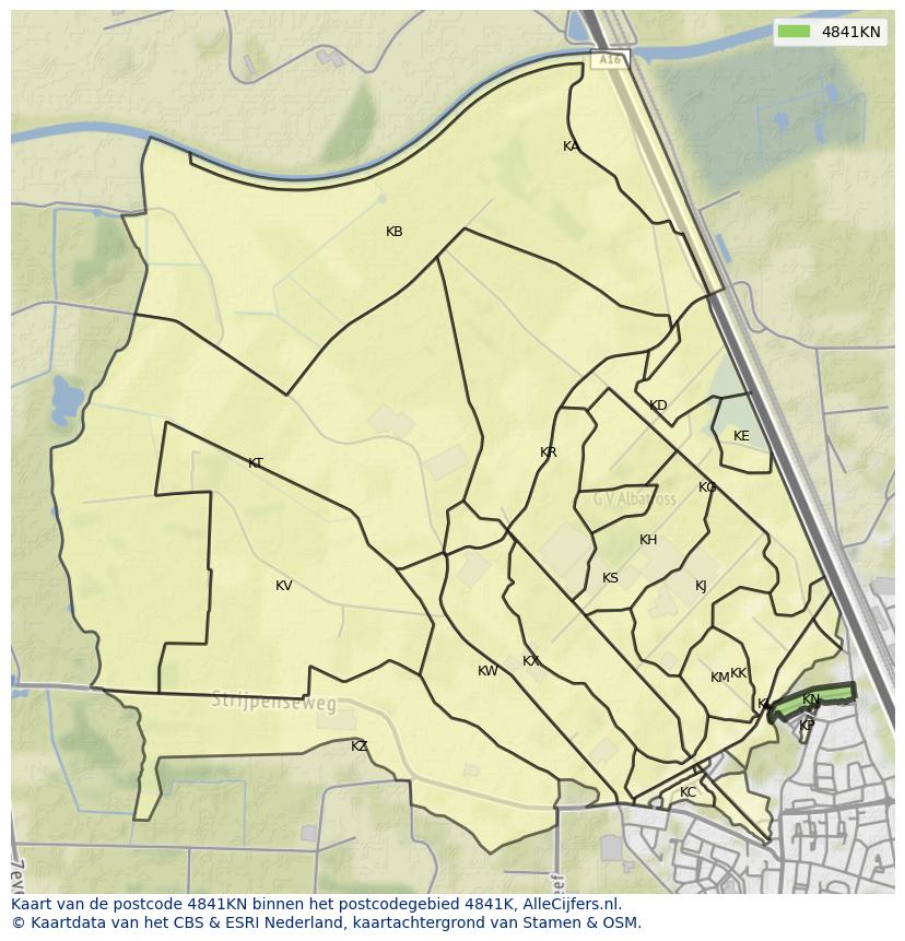 Afbeelding van het postcodegebied 4841 KN op de kaart.