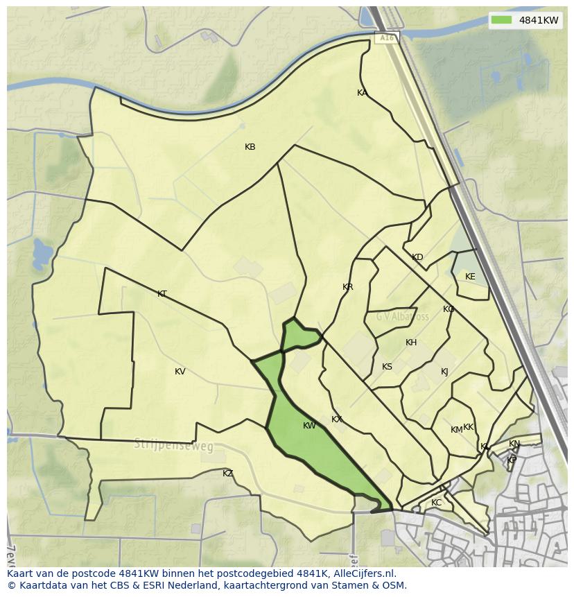 Afbeelding van het postcodegebied 4841 KW op de kaart.