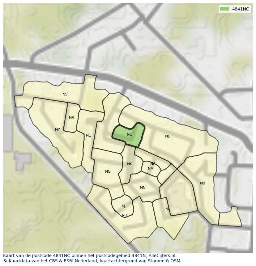 Afbeelding van het postcodegebied 4841 NC op de kaart.