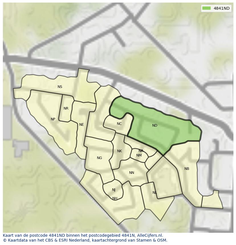 Afbeelding van het postcodegebied 4841 ND op de kaart.