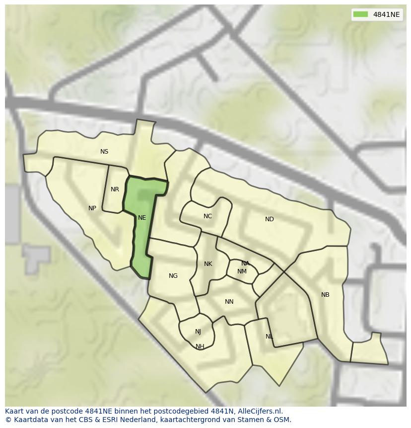 Afbeelding van het postcodegebied 4841 NE op de kaart.