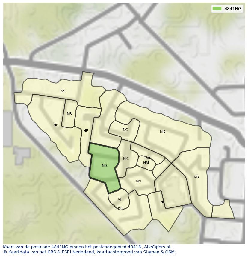 Afbeelding van het postcodegebied 4841 NG op de kaart.