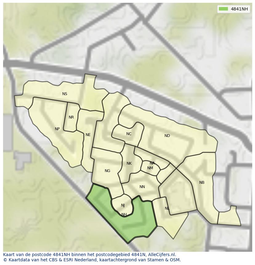 Afbeelding van het postcodegebied 4841 NH op de kaart.