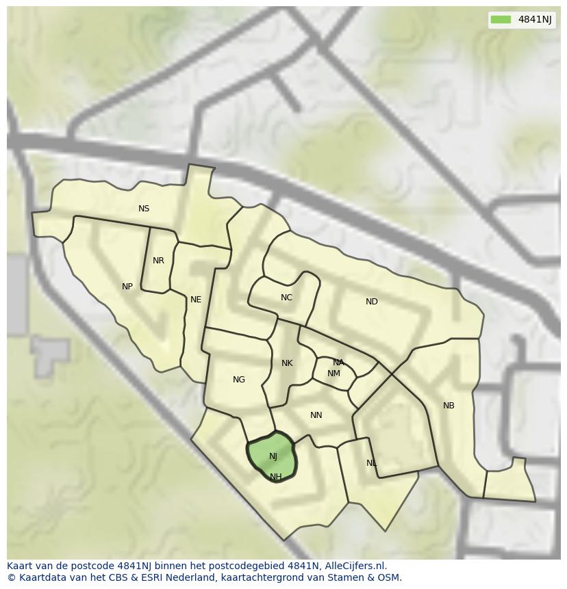 Afbeelding van het postcodegebied 4841 NJ op de kaart.
