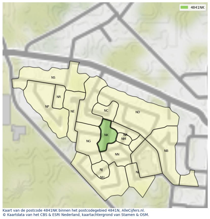 Afbeelding van het postcodegebied 4841 NK op de kaart.