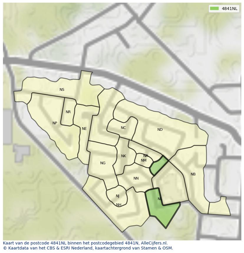 Afbeelding van het postcodegebied 4841 NL op de kaart.