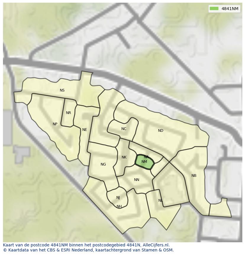Afbeelding van het postcodegebied 4841 NM op de kaart.