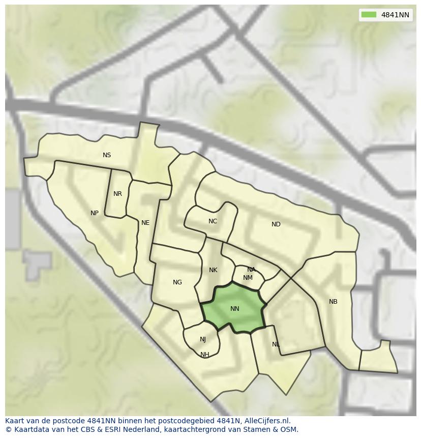 Afbeelding van het postcodegebied 4841 NN op de kaart.