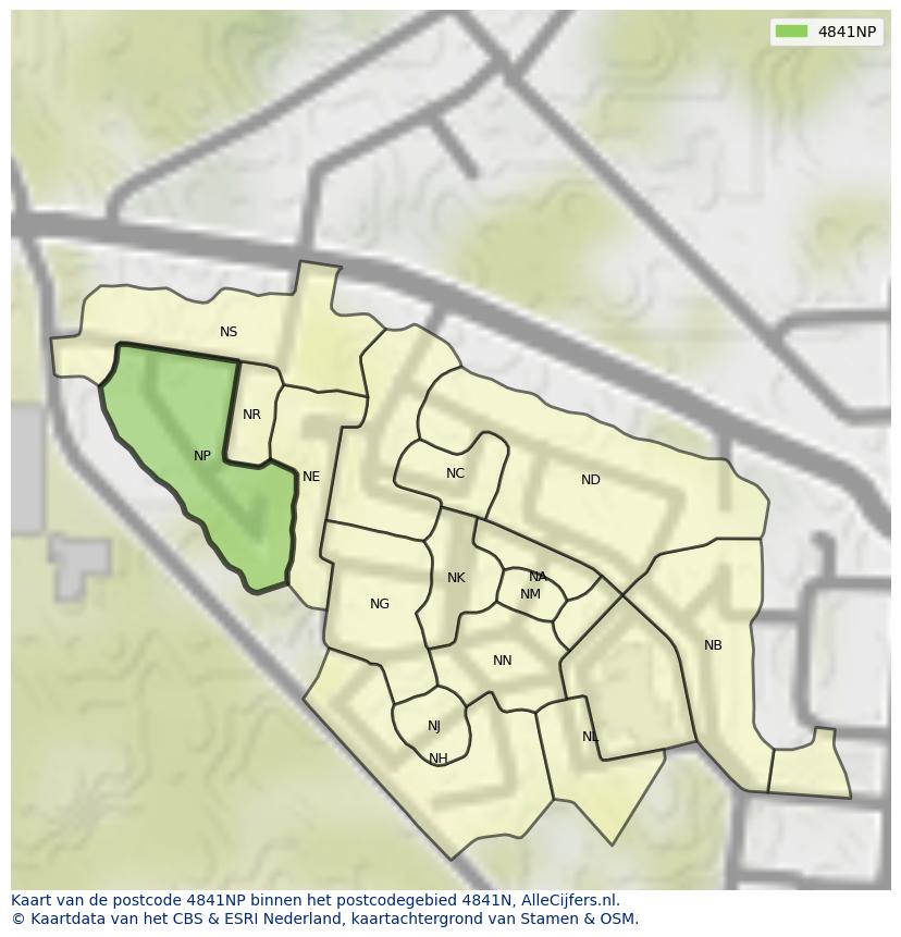 Afbeelding van het postcodegebied 4841 NP op de kaart.