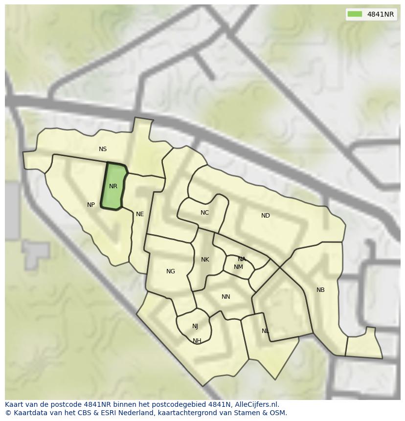 Afbeelding van het postcodegebied 4841 NR op de kaart.