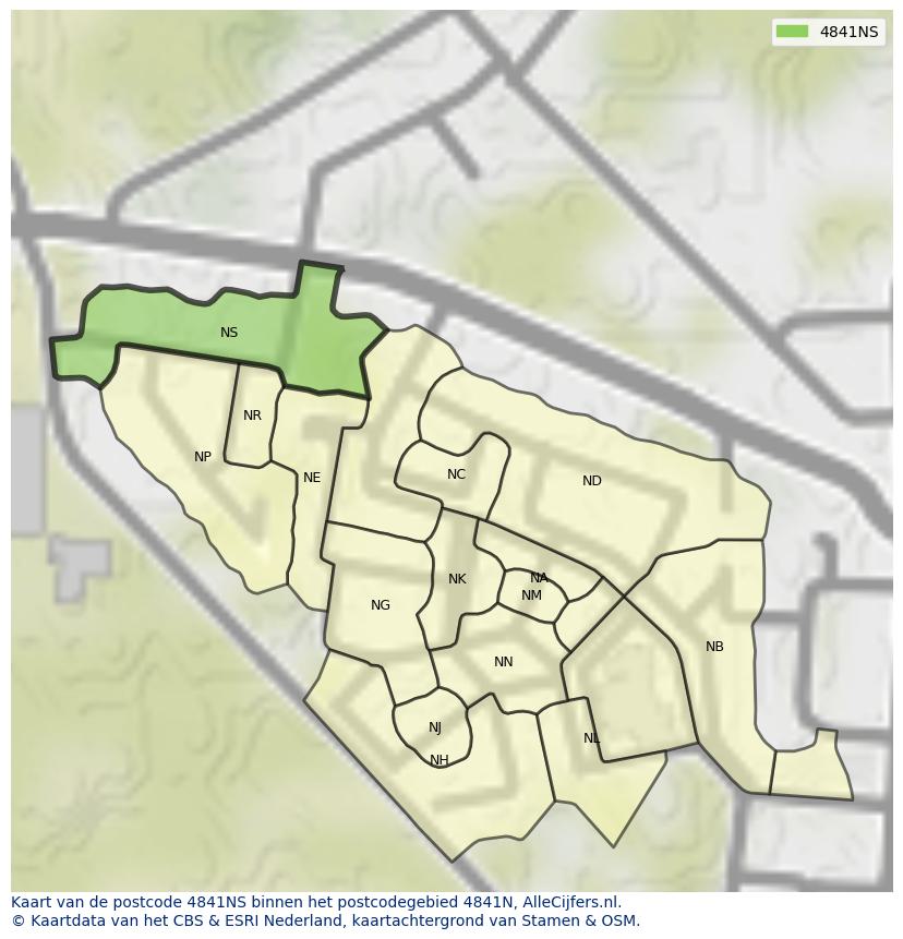 Afbeelding van het postcodegebied 4841 NS op de kaart.