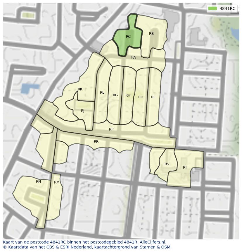 Afbeelding van het postcodegebied 4841 RC op de kaart.