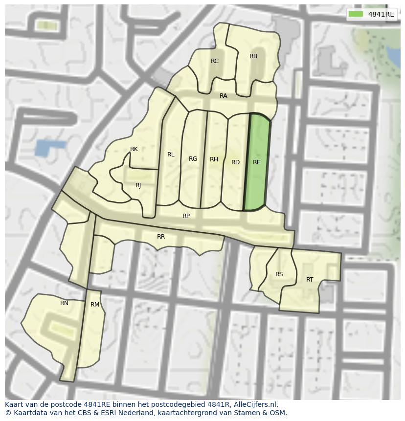 Afbeelding van het postcodegebied 4841 RE op de kaart.
