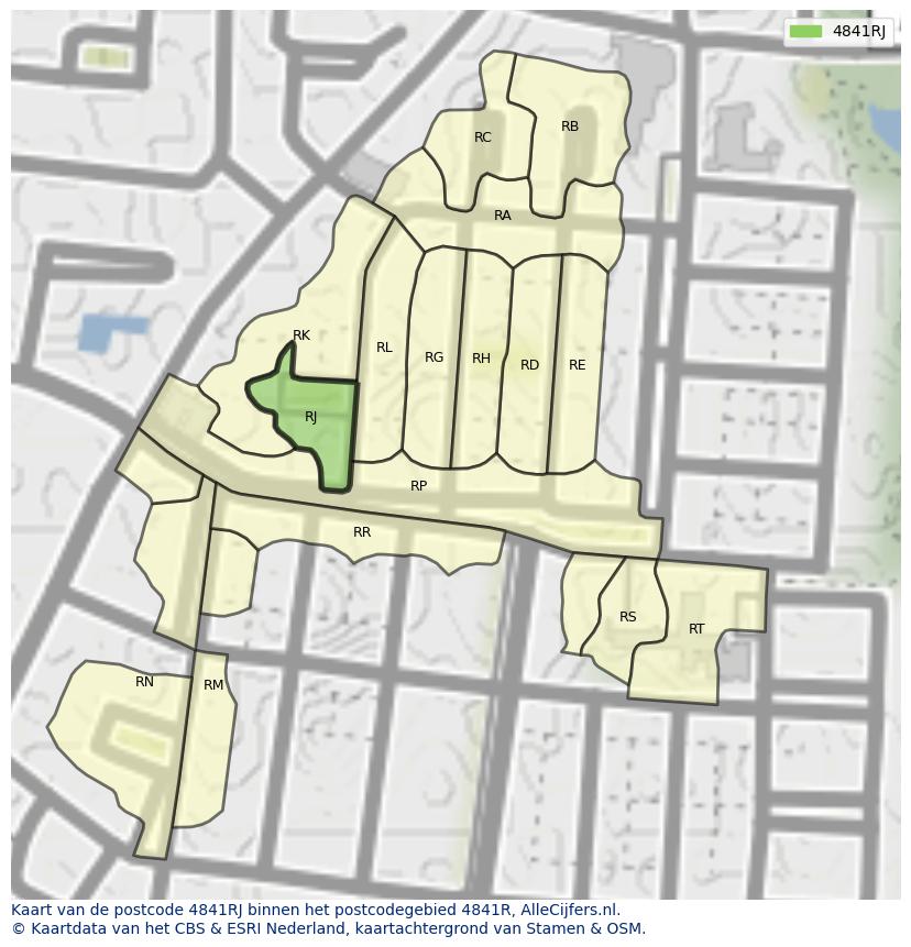 Afbeelding van het postcodegebied 4841 RJ op de kaart.