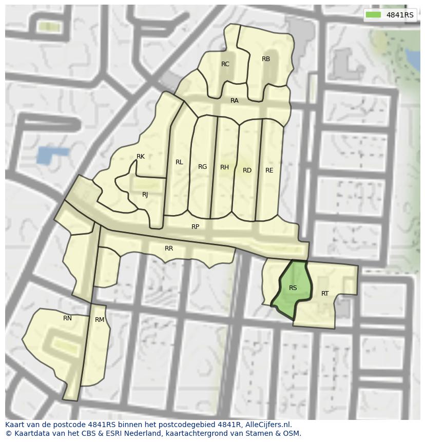 Afbeelding van het postcodegebied 4841 RS op de kaart.