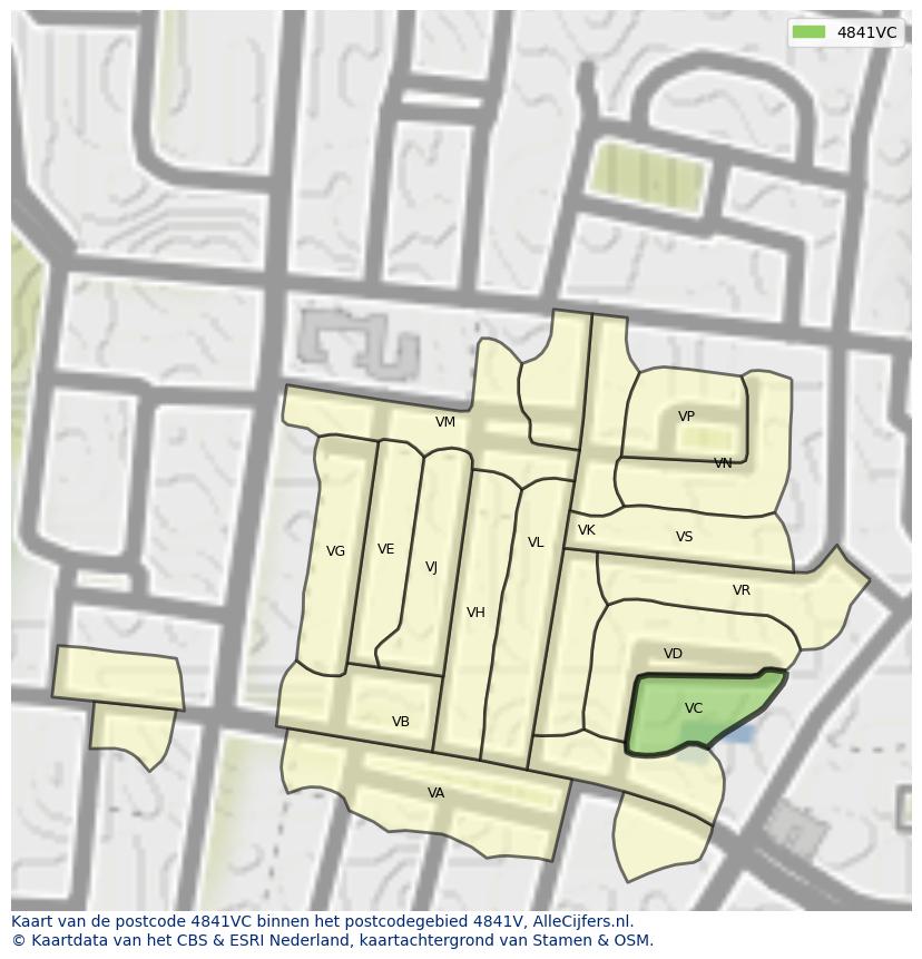 Afbeelding van het postcodegebied 4841 VC op de kaart.