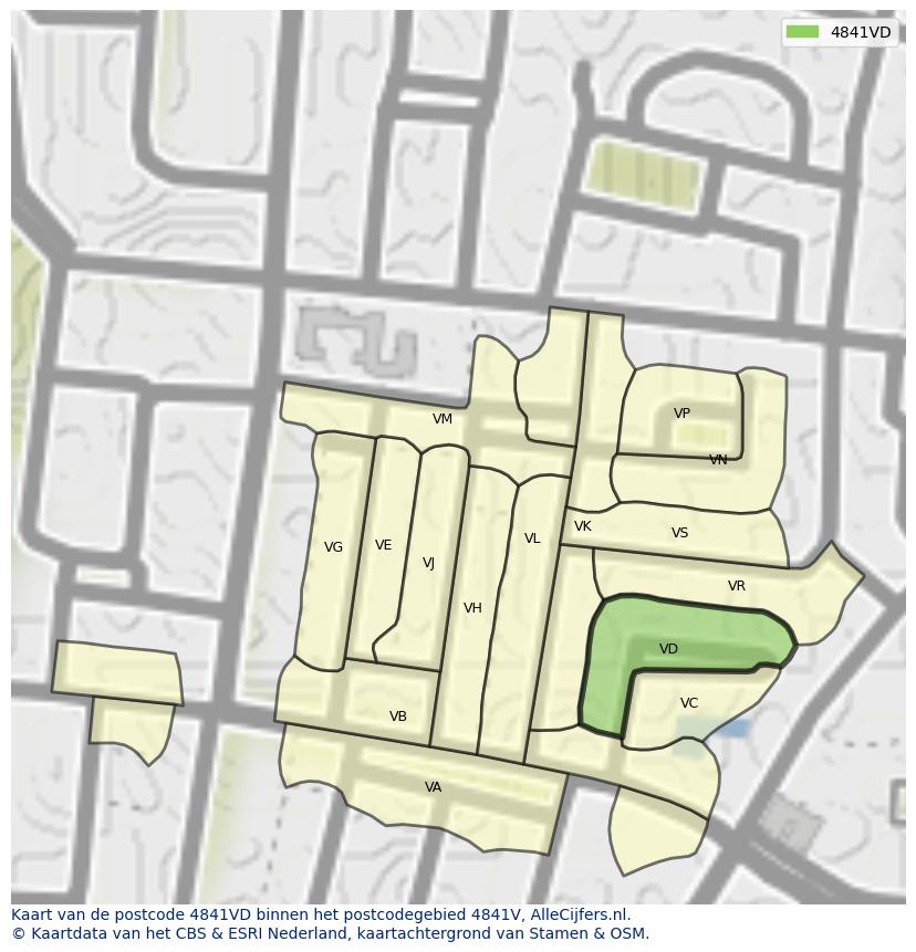 Afbeelding van het postcodegebied 4841 VD op de kaart.