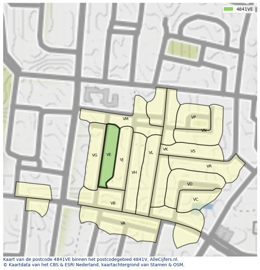 Afbeelding van het postcodegebied 4841 VE op de kaart.