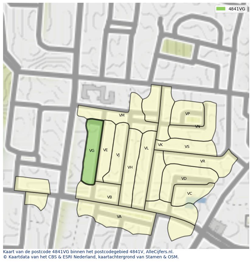 Afbeelding van het postcodegebied 4841 VG op de kaart.