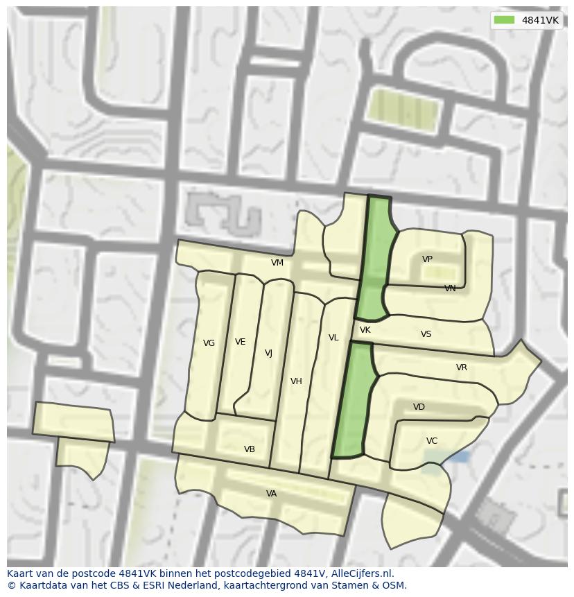 Afbeelding van het postcodegebied 4841 VK op de kaart.