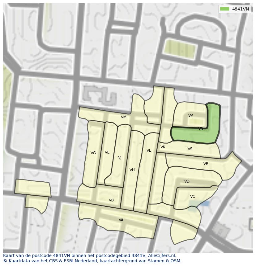 Afbeelding van het postcodegebied 4841 VN op de kaart.