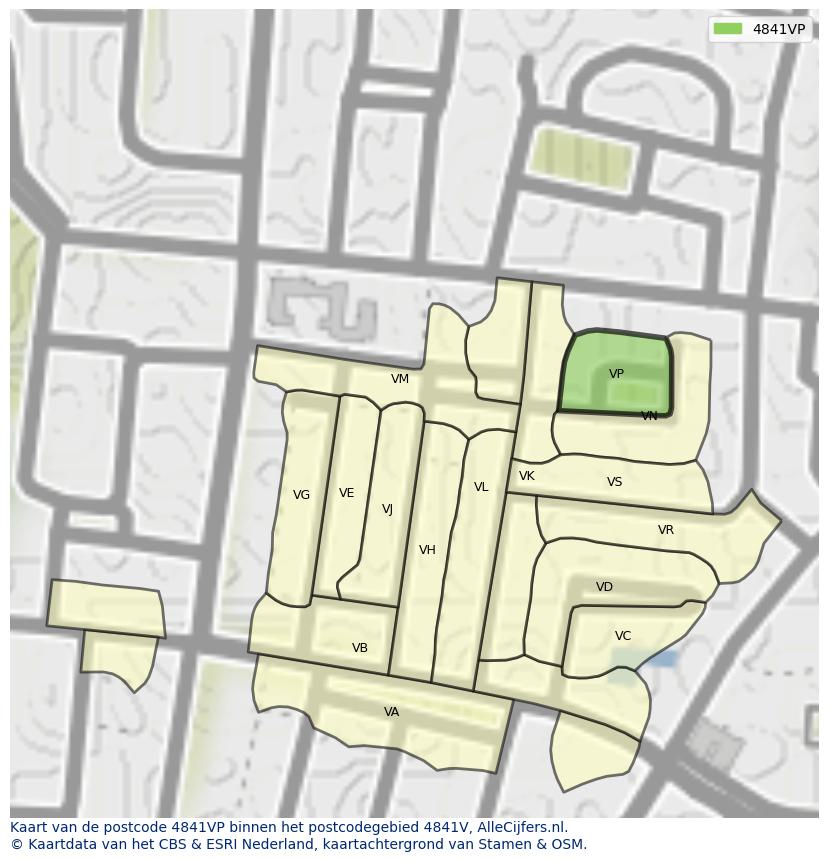 Afbeelding van het postcodegebied 4841 VP op de kaart.