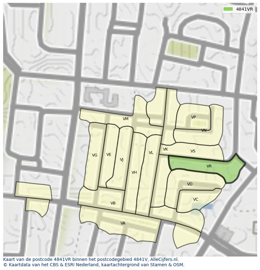 Afbeelding van het postcodegebied 4841 VR op de kaart.